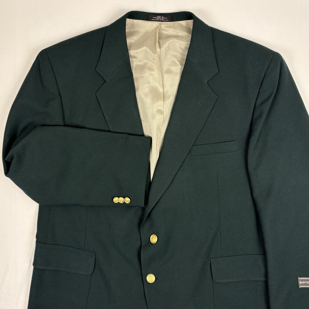 NWOT VTG David Taylor Hopsack Wool Patch Pocket Blazer 46R Green w/Gold Buttons